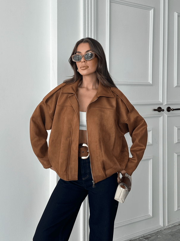 Bomber Süet Ceket - Taba