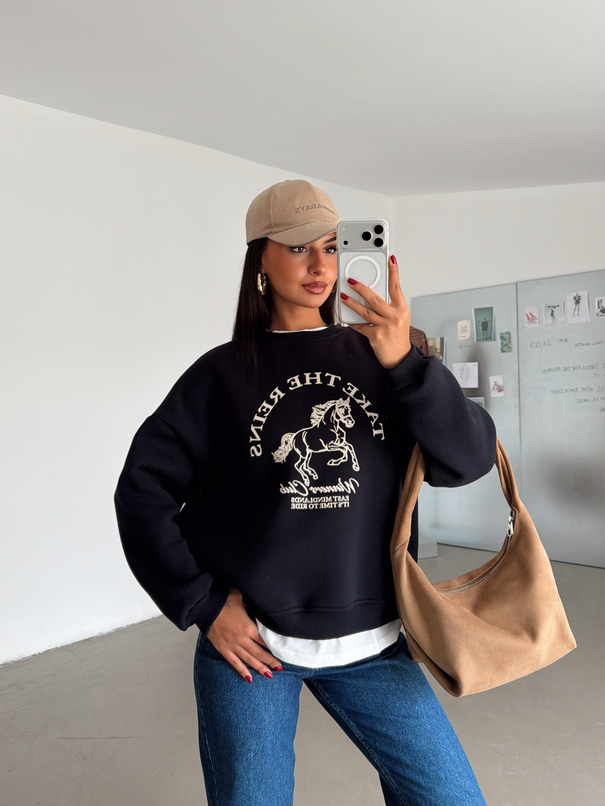 Birleşik Baskılı Sweatshırt - Lacivert