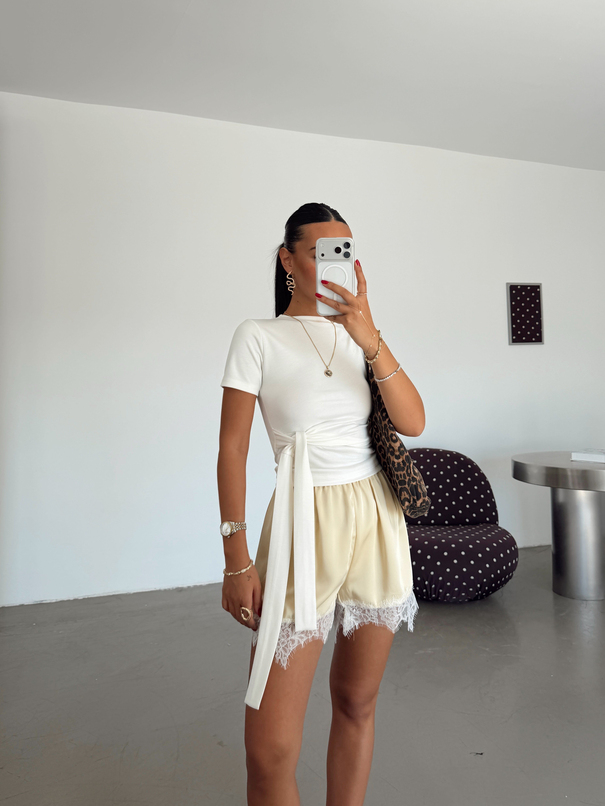 Modal Düğümlü Basic T-shirt - Beyaz