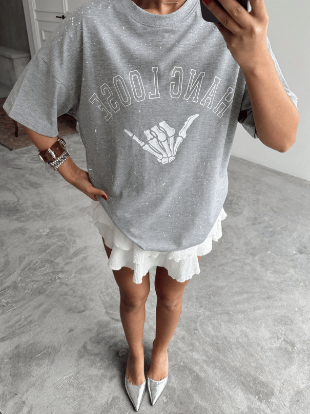 Hang Loose Baskılı Tshirt Gri - Gri