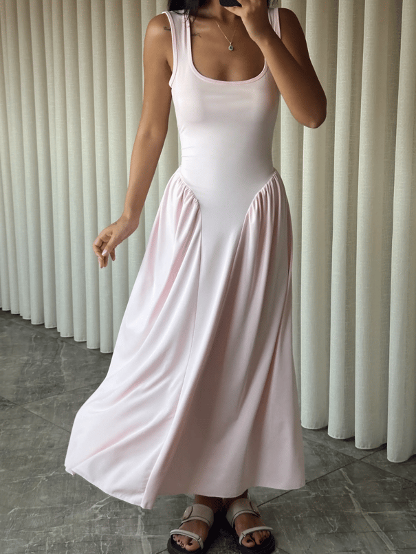 Korse Detaylı Midi Elbise - Pembe