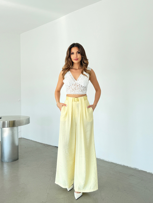 Geniş Kemerli Modal Pantolon - Sarı