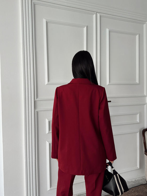 Çift Düğme Oversize Blazer  - Bordo