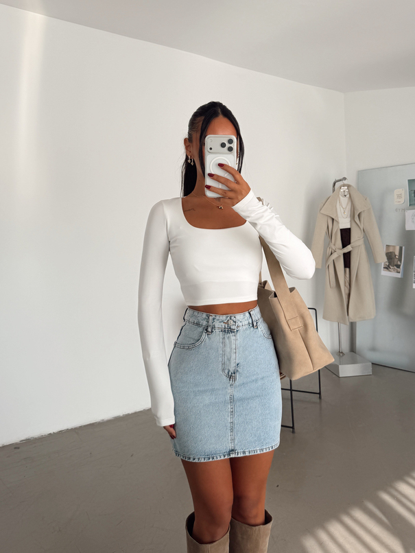 Mini Denim Etek - Buz Mavi