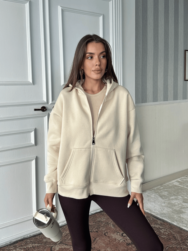 Fermuarlı Cepli Sweat - Taş