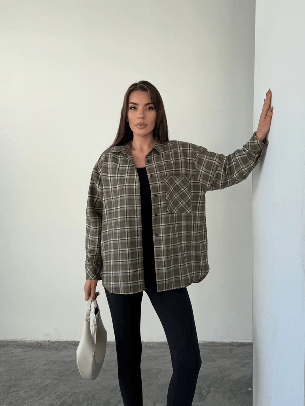 Tek Cep Ekose Gömlek - Haki