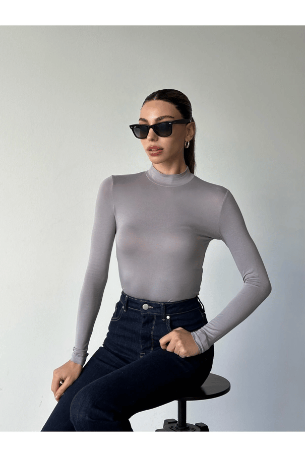 Dik Yaka Balıkçı Bluz Füme - Füme