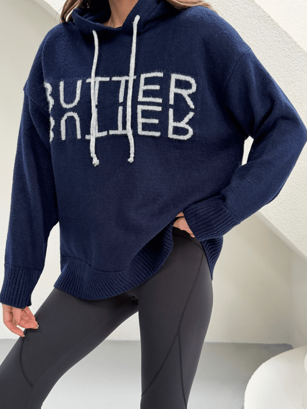 Kapüşonlu Butter Triko Kazak - Lacivert