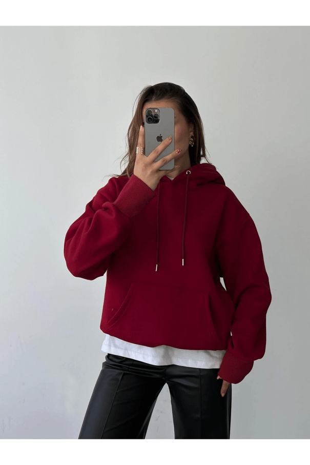 Kanguru İpli Sweat Bordo - Bordo