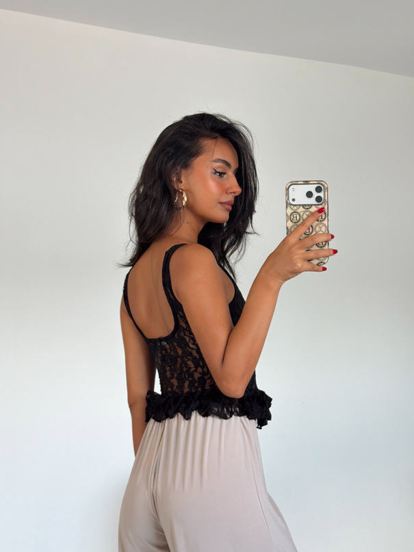 Korse Dantel Crop Top - Siyah