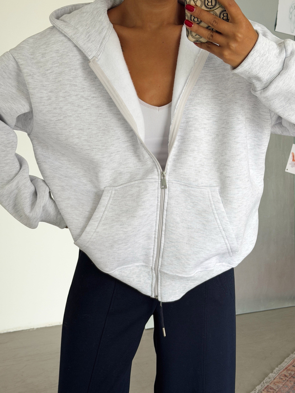 Fermuarlı Cepli Sweat - Gri