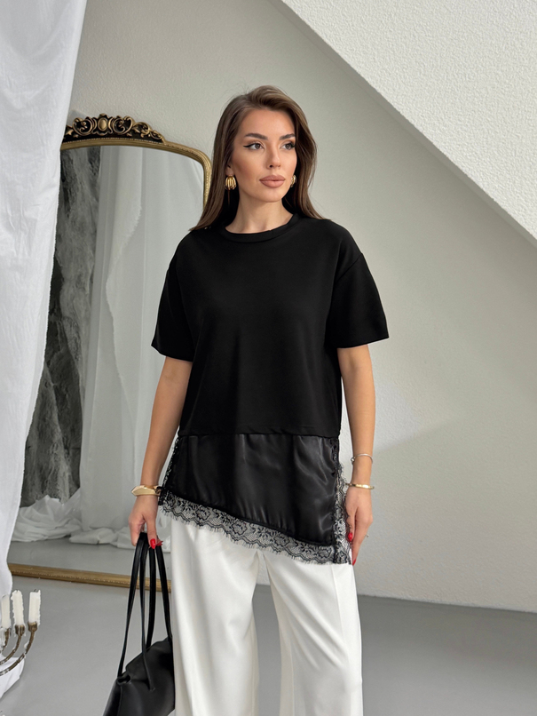 Altı Saten Dantel Basic - Siyah