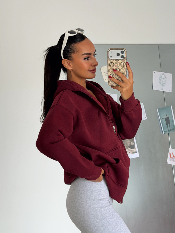 Fermuarlı Cepli Sweat - Bordo