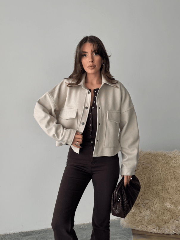 Metal Çıtçıtlı Kaşe Ceket  - Taş