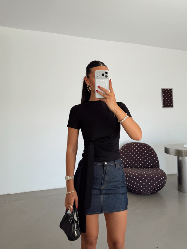 Modal Düğümlü Basic T-shirt - Siyah