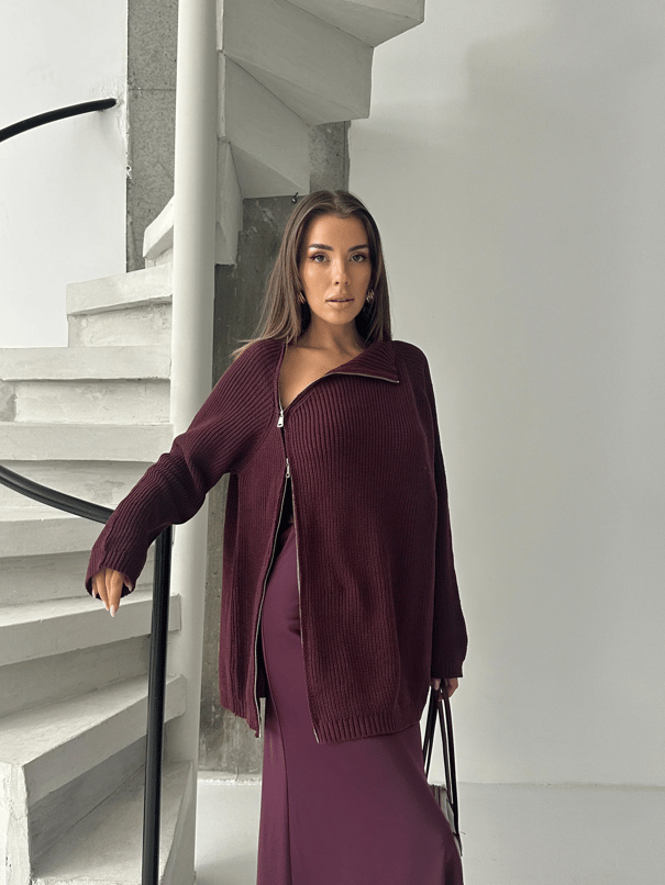 Yandan Fermuarlı Kazak - Bordo