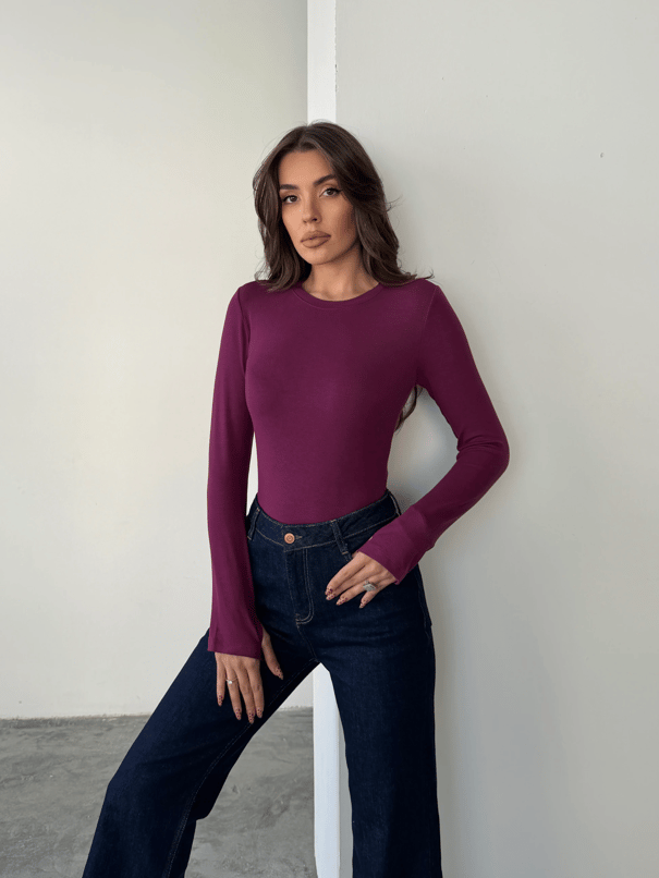 Parmak Geçirmeli Bluz - Mürdüm