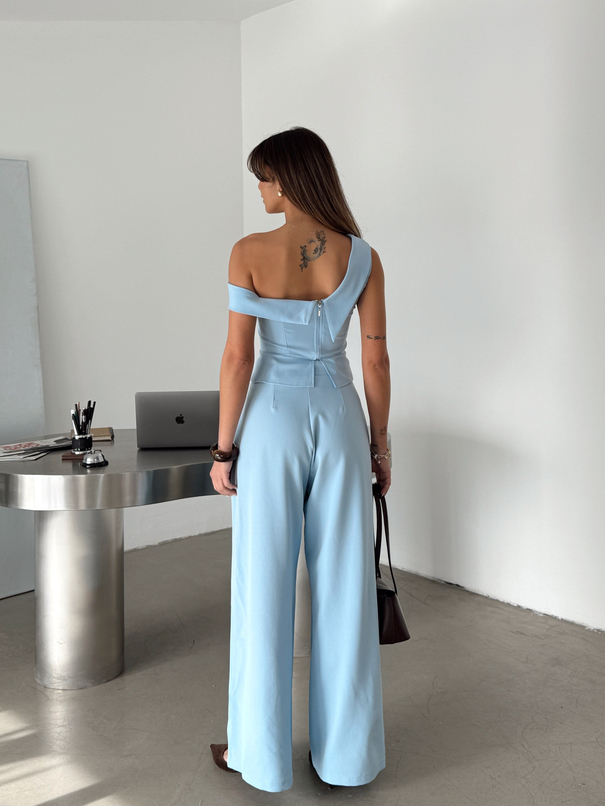 Yandan Katlama Düğme Detay Palazzo - Bebe Mavi