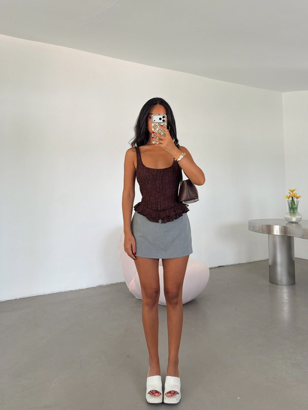 Korse Dantel Crop Top - Kahve