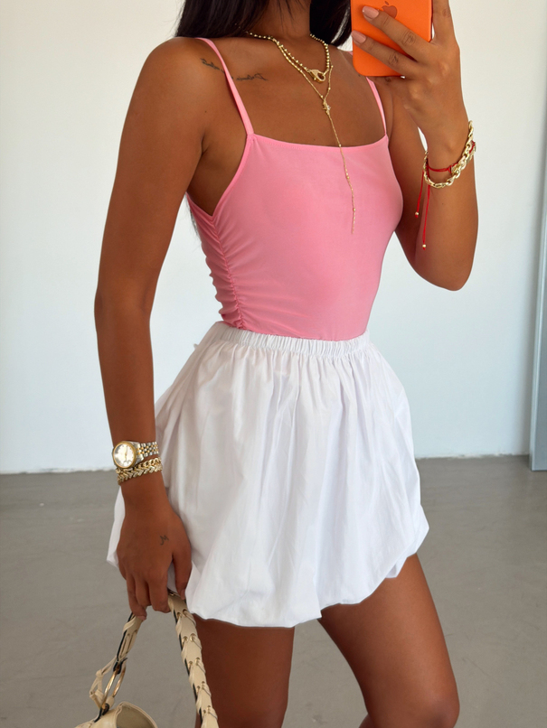 Yan Büzgülü Bodysuit Pembe - Pembe