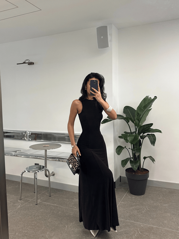 Sıfır Kol Maxi Elbise - Siyah