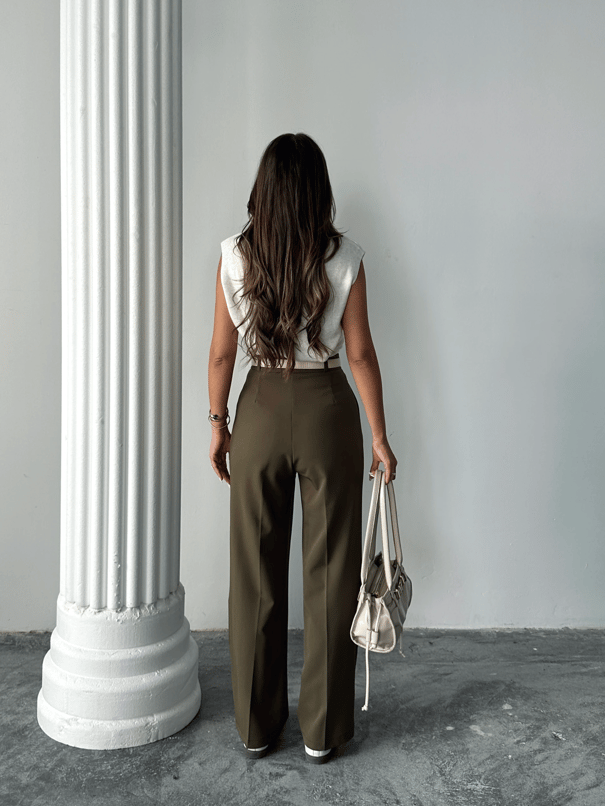 My Palazzo Kumaş Pantolon - Haki Yeşil