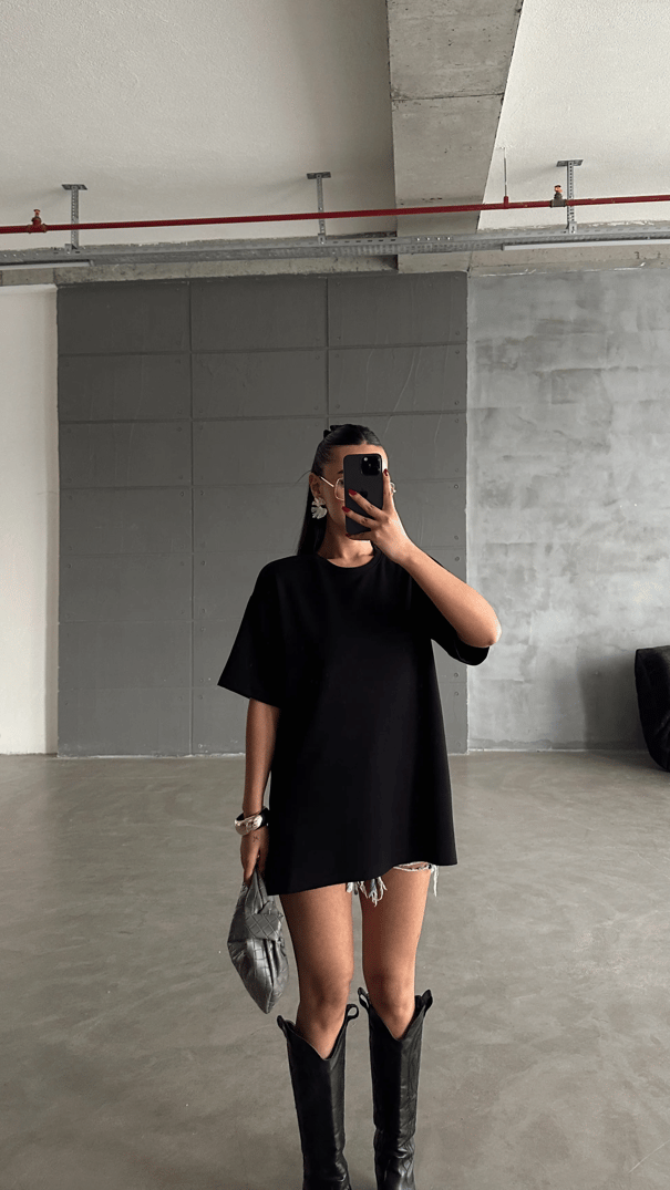 Yan Yırtmaç Oversize Basic - Siyah
