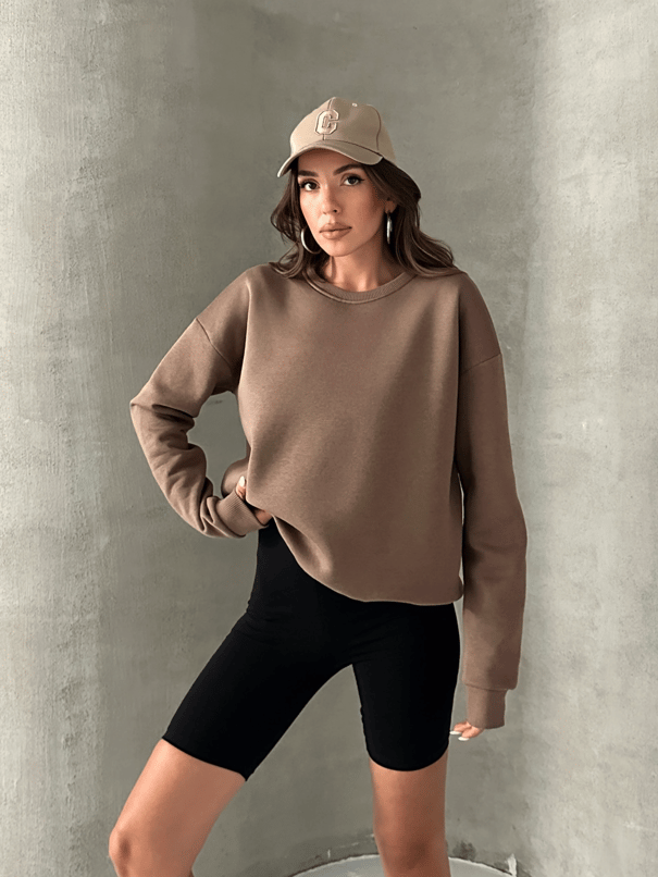 Düz Basic Sweatshırt - Kahve