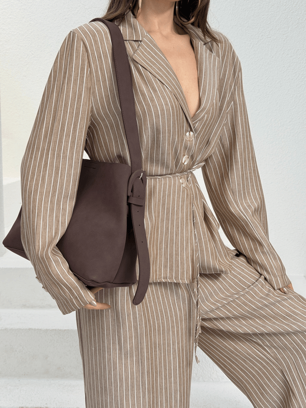 Süet Omuz Çantası - Kahve