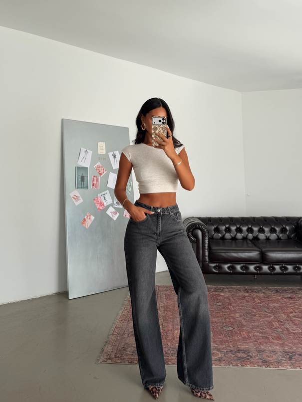 Orta Bel Wide Leg Jean - Füme Yıkama