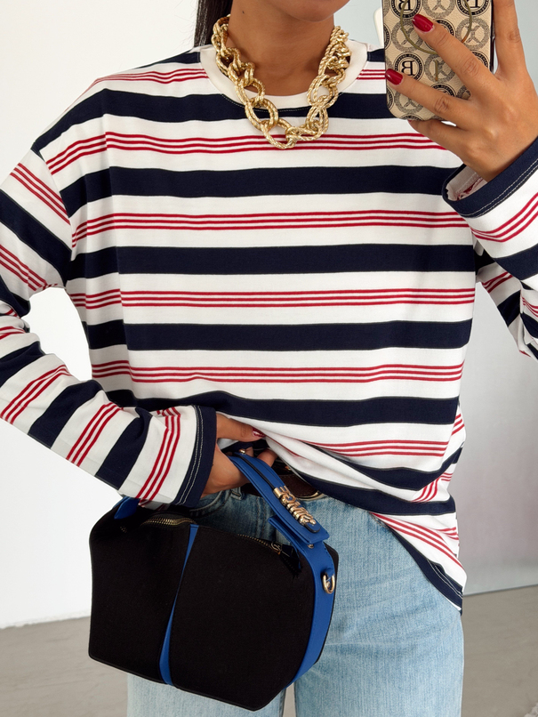 Çizgili Suprem Basic Sweat - Lacivert