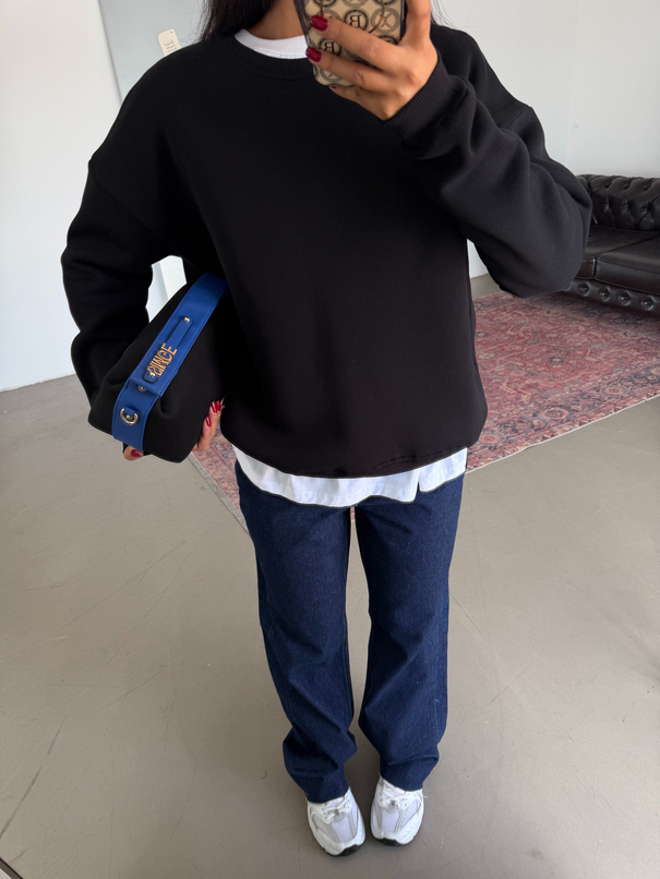 Düz Basic Sweatshırt - Siyah