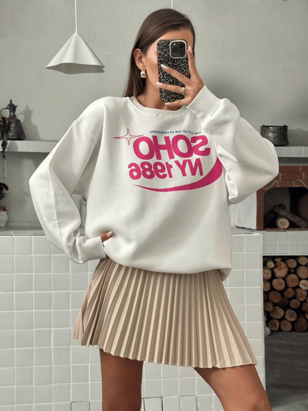 Soho Baskı Sweatshırt - Ekru