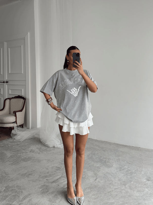 Hang Loose Baskılı Tshirt Gri - Gri