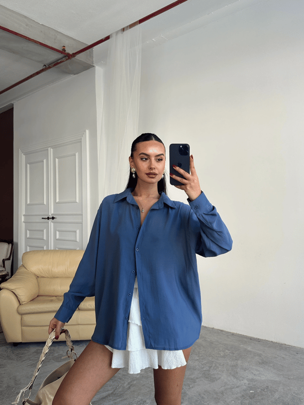 Oversize Modal Gömlek - Mavi