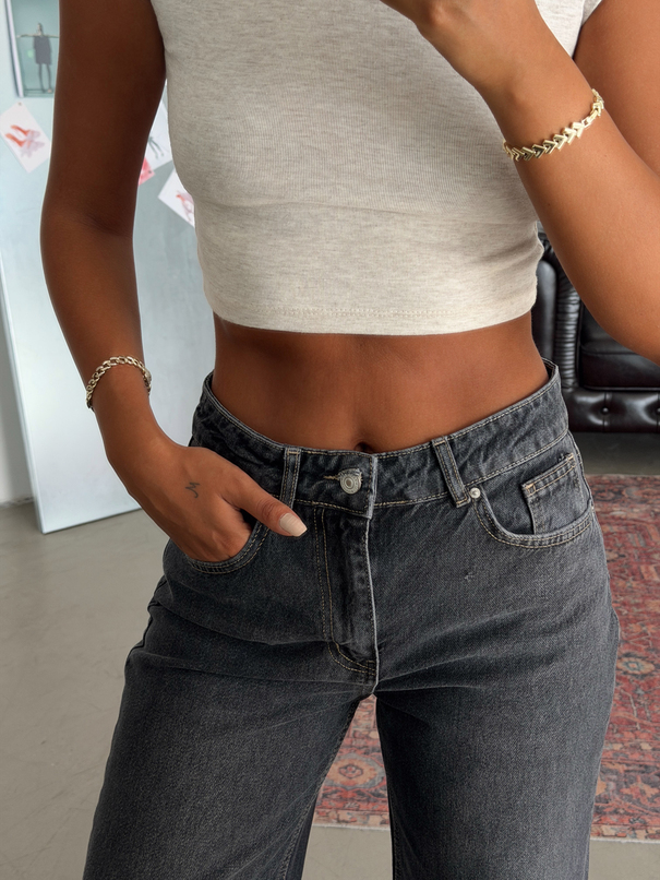 Orta Bel Wide Leg Jean - Füme Yıkama