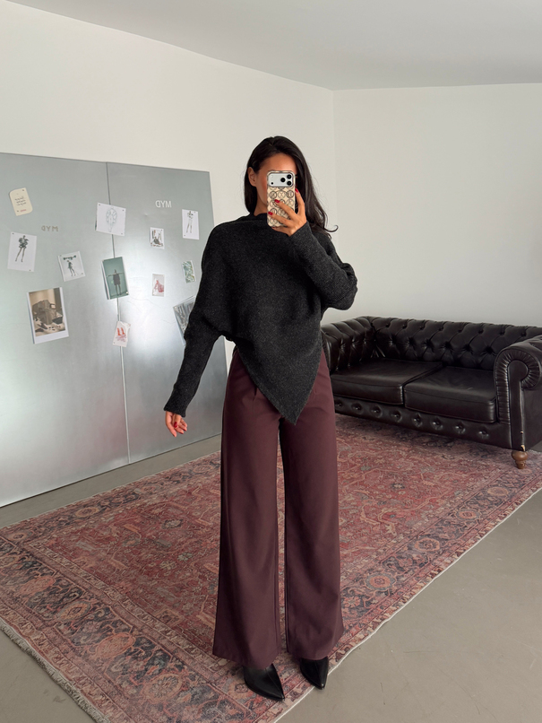 Yanı Kemerli Kumaş Pantolon - Mürdüm
