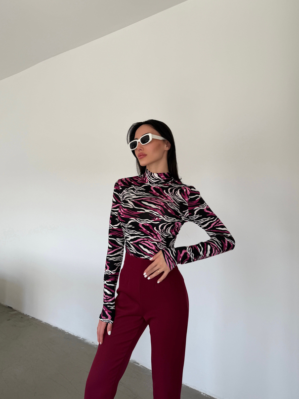 Desenli Balıkçı Bluz - Pembe Ebruli