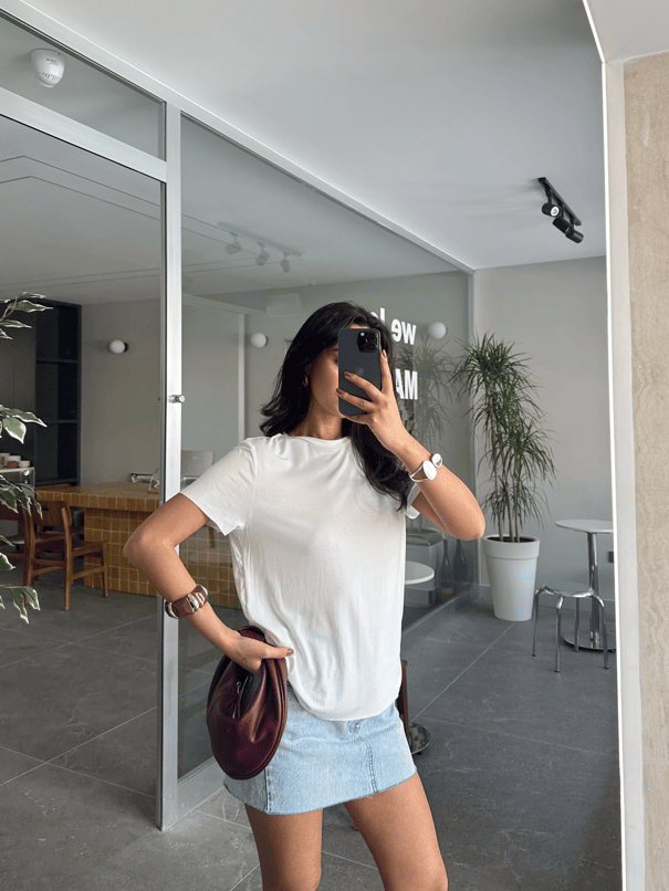 Dikişsiz Bisiklet Yaka Basic - Beyaz