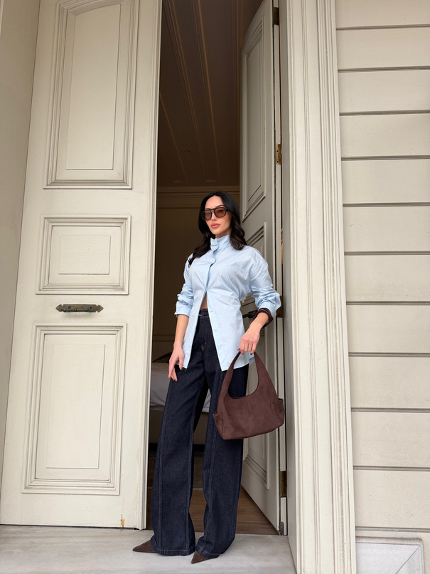 Kemerli Wide Leg Jean - Lacivert
