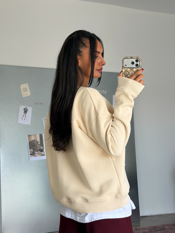 Düz Basic Sweatshırt - Taş