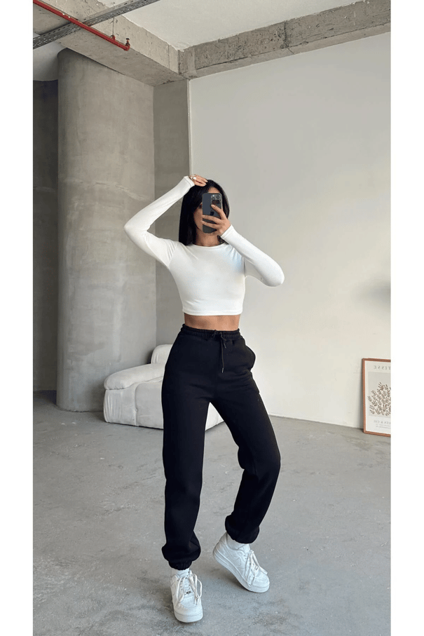 Bel Lastik Jogger Eşofman Siyah - Siyah