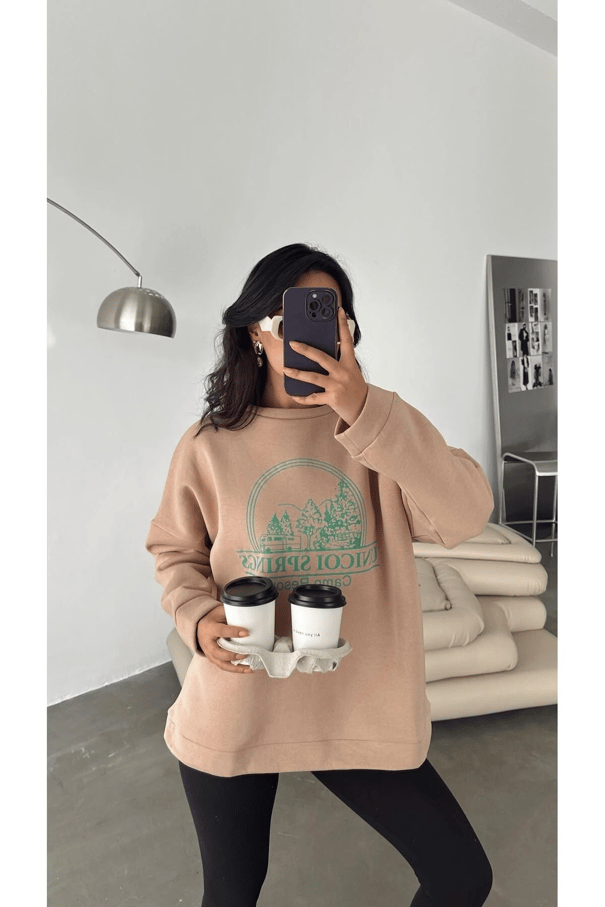 Unicoi Springs Üç İplik Oversize Sweat Vizon - Vizon