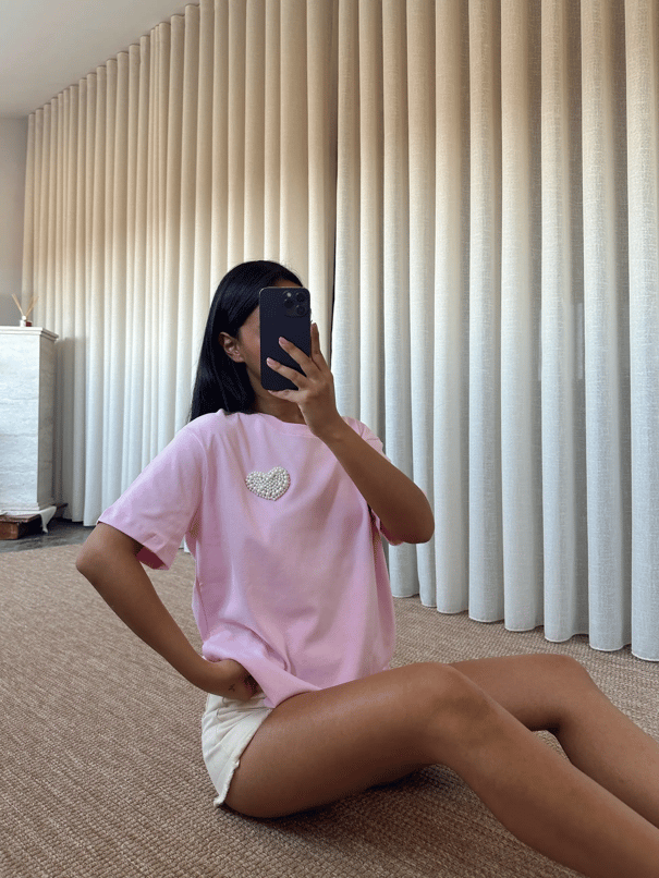 İnci Detay Oversize Basic - Pembe