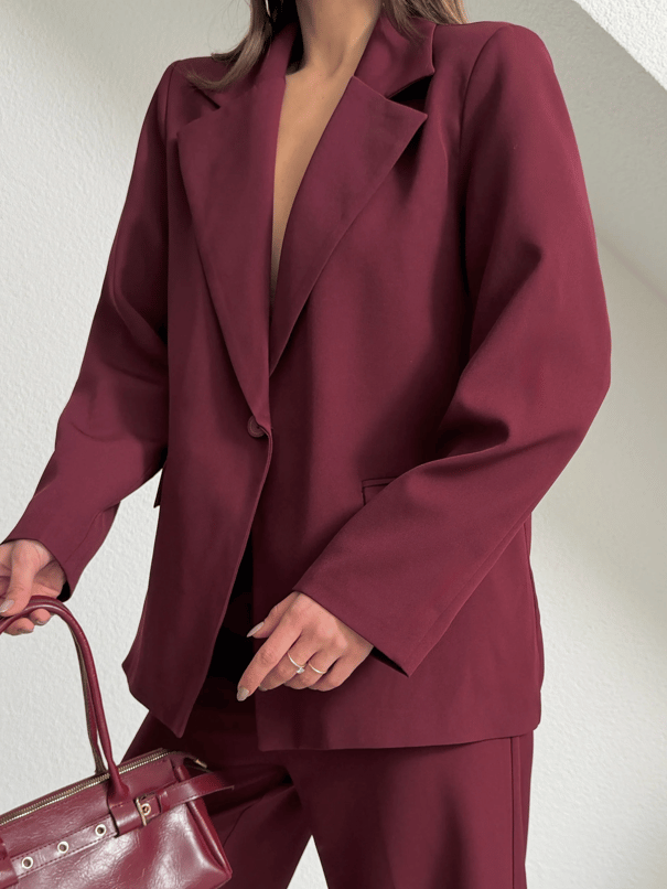Tek Düğme Ceket-Pantolon Takım  - Bordo