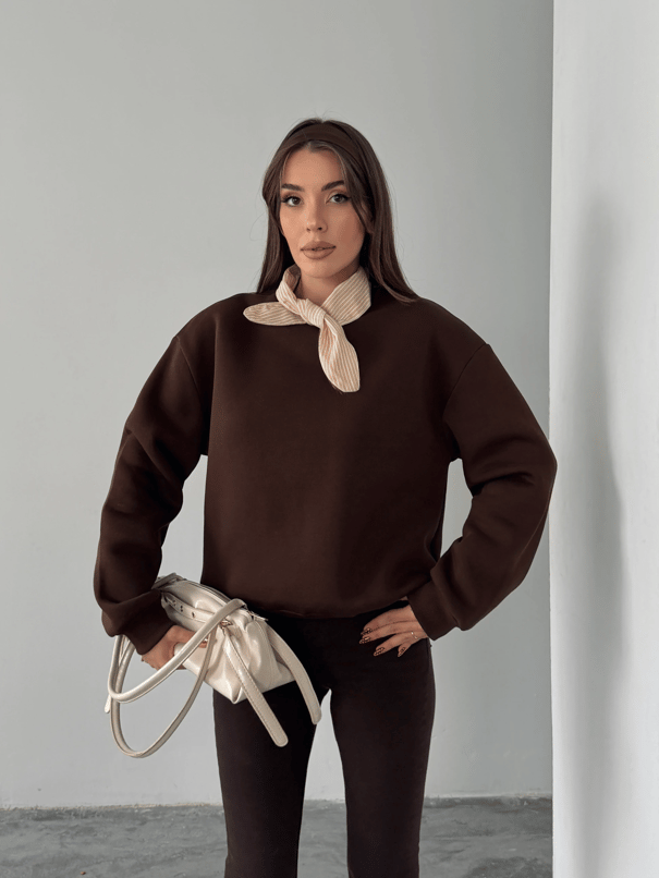 Fular Detaylı Sweatshirt - Kahve