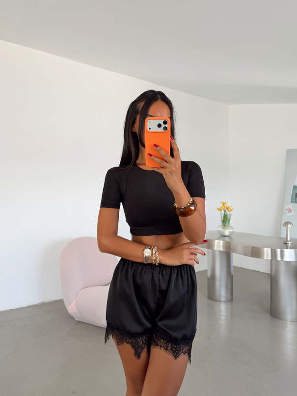 Çift Kat Crop Basic - Siyah