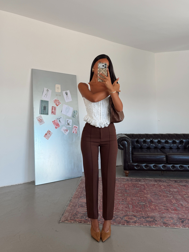 Beli Lastikli Çımalı Pantolon  - Acı kahve