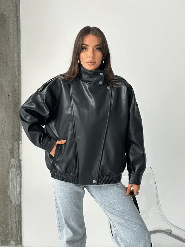 Oversize Iconıc Deri Ceket  - Siyah