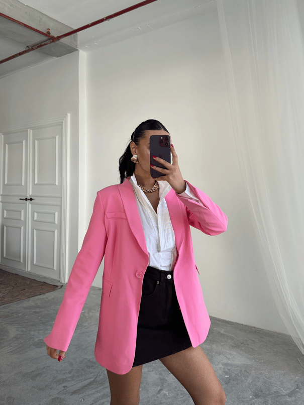Kol Yırtmaç Blazer Ceket Pembe - Pembe